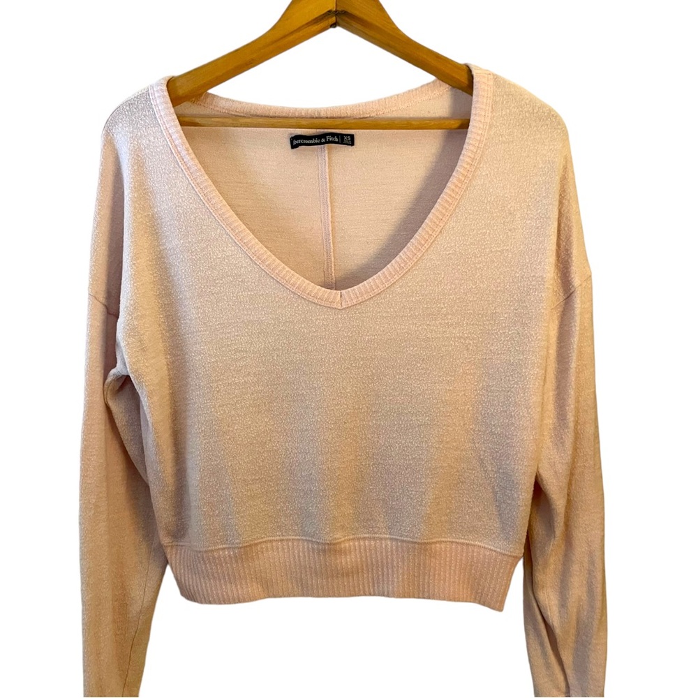 Abercrombie & Fitch, Light Pink Crop Top V Neck Lightweight Sweater, Women’s XS - Picture 3 of 9